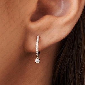 0,23ct Labor gewachsener Diamant Eternity Hoop Ohrring, Solid 14K Gold Moissanite Drop Minimal Huggie Ohrring Geschenk für Mädchen, Zum Geschenk für sie