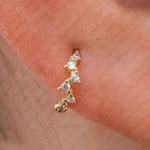 0.37Ct Round Cut Lab Grown Diamond Huggie Earring, Moissanite Zig Zag Hoop, For Cartilage, Helix, Earlobe Hoop Earring, Dainty Tiny Hoop,