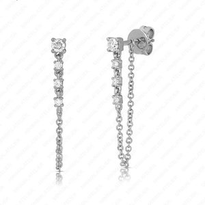 Convertible Drop Chain Four Diamond Studs Solid 14k Yellow Gold Dainty Studs Earring For Woman Lab Grown Diamond Handmade Jewelry For Bridal
