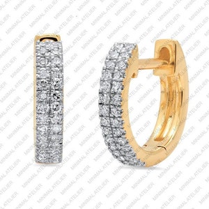 Zweireihig Labor Gewachsener Diamant Huggies Ohrring, Solid14k Gold Zierliche Ohrringe, Gold Hoop Ohrringe, Runder Moissanite kleinen Hoop, Geschenk für Sie