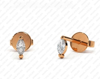 0.14ct Marquise Lab grown Diamond Prong Solitaire Studs Earrings, Solid14k Gold Moissanite Tiny Earring For Woman Day For Helix, Earlobe