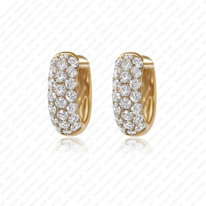 2.14 ct Double Sided Lab grown Diamond Hoop Earrings, 14k Gold Half Pave Moissanite Minimalist Earrings For Earlobe,Cartilage For Woman