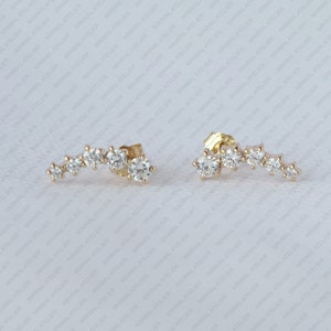 Tiny Climber Stud Earrings, Five Round Cut Lab grown Diamond Moissanite Studs Earring 14k Solid Gold Stud Earring, Birthday Gift For Her