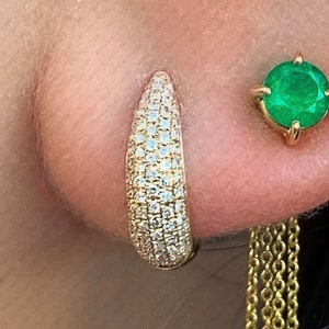 0.24ct Lab Grown Diamond Large Claw Huggies, Solid 14k Yellow Gold Pave Moissanite Five Row Hoop Earring, For Cartilage Piercing