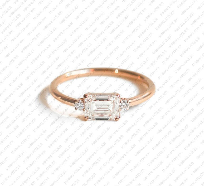Emerald Cut Lab Grown Diamond Ring Solid 14k Gold Wedding - Etsy