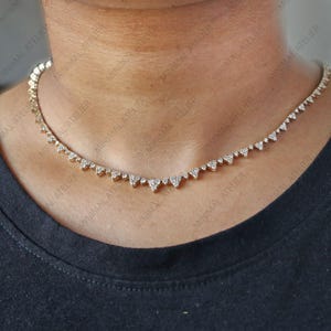 14k Gold Diamond Necklace, Trio Diamond Tennis Choker Necklace, Bridal Charming Necklace, Layering Necklace, Unique Design Wedding Jewelry