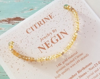 14K Gold / Weißgold / Roségold Citrin Edelstein Armband - November Geburtsstein Armband - Echtes Citrin Edelstein Armband - Negin