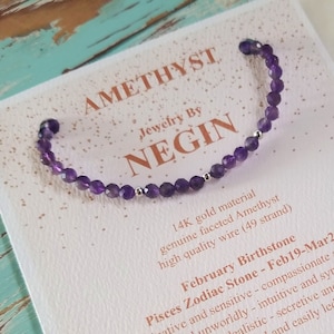 14K Gold/White Gold/Rose Gold Amethyst Gemstone Bracelet - February Birthstone Bracelet - Genuine Amethyst Gemstone - Negin