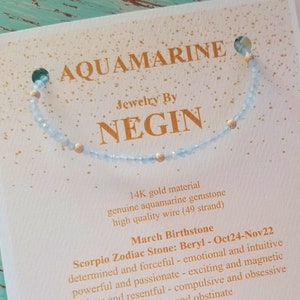 14K Gold/White Gold/Rose Gold Aquamarine Gemstone Bracelet - March Birthstone Bracelet - Genuine Aquamarine Beaded Bracelet - Negin