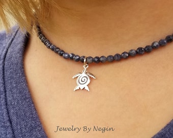 Sterling Silver Turtle Charm Necklace - Sea Turtle Pendant - Sapphire  Jewelry - Hawaiian Sea Turtle Necklace - Ocean Sea Lover - Negin