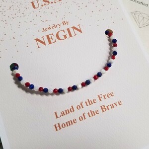 American Flag Bracelet - Coral, Mother of Pearl, Lapis Lazuli Gemstone Bracelet - 4th of July Bracelet - Independence Day - Negin