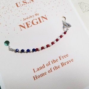American Flag Bracelet - Coral, Mother of Pearl, Lapis Lazuli Gemstone Bracelet - 4th of July Bracelet - Independence Day - Negin