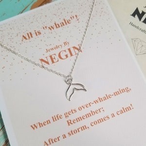 Sterling Silber Wal Halskette mit inspirierenden Karte - Wal Schwanz Anhänger - kleine Wal Schwanz Charme Halskette - Ozean-Liebhaber-Schmuck - Negin