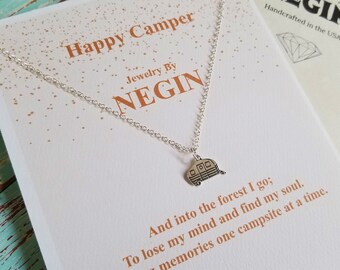Sterling Silver Camping Trailer Charm Necklace - Camper Pendant - Outdoors Lover Jewelry - Happy Camper Necklace - Negin