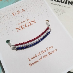 American Flag Bracelet - Coral, Mother of Pearl, Lapis Lazuli Gemstone Bracelet - 4th of July Bracelet - Independence Day - Negin