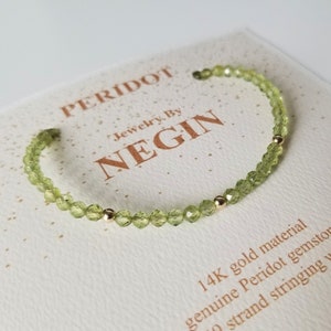 14K Gold/Weißgold/Roségold Peridot Armband - August Geburtsstein Armband - Echter Peridot Edelstein - Negin
