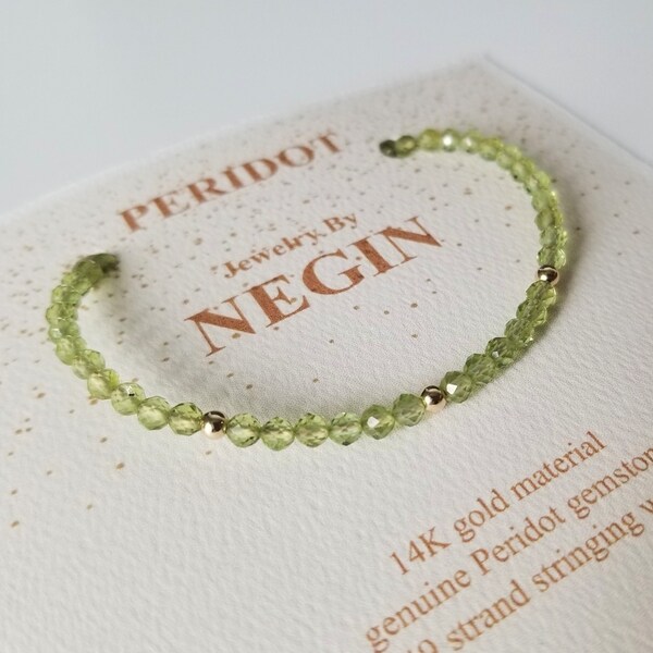 14K Gold/White Gold/Rose Gold Peridot Bracelet - August Birthstone Bracelet - Genuine Peridot Gemstone - Negin