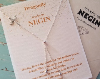 Sterling Silver Y Necklace - Dragonfly Necklace - Adjustable Y Necklace - Negin