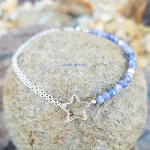 Pulsera estrella de plata de ley - Pulsera de estrella fugaz - Elija su piedra preciosa - Haga un deseo joyería - Amuleto de estrella - Cadena de cable - Negin