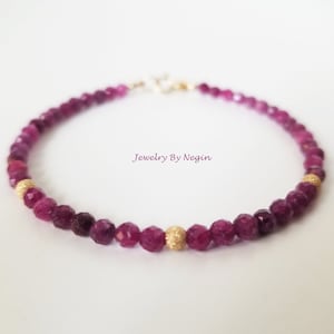 14K Gold/White Gold/Rose Gold Ruby Bracelet - July Birthstone Bracelet - Genuine Ruby Gemstone - Beaded Ruby Bracelet - Negin