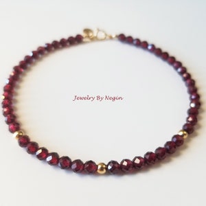 14K Gold/White Gold/Rose Gold Garnet Bracelet - January Birthstone Bracelet - Genuine Garnet Gemstone - Beaded Garnet Bracelet - Negin