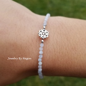 Sterling Silber Schneeflocke Armband mit inspirierenden Karte - Perlen Schneeflocke Armband mit echten Mondstein Edelstein - Negin