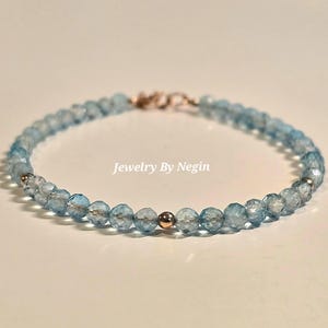 14K Gold/White Gold/Rose Gold Blue Topaz Gemstone Bracelet - December Birthstone Bracelet - Genuine Blue Topaz Jewelry - Negin