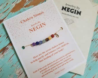 7 Chakra Bracelet - Genuine Gemstone Jewelry - Adjustable Sterling Silver / Gold Filled - Yoga Meditation Healing Protection Rainbow - Negin