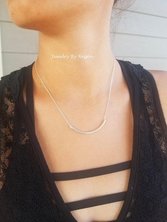 Sterling silver shop curved bar necklace