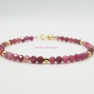 14K Gold/White Gold/Rose Gold Pink Tourmaline Gemstone Bracelet - October Birthstone Bracelet - Genuine Tourmaline Jewelry - Negin