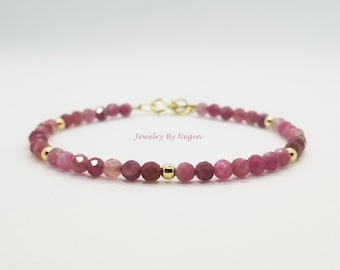 14K Gold/White Gold/Rose Gold Pink Tourmaline Gemstone Bracelet - October Birthstone Bracelet - Genuine Tourmaline Jewelry - Negin