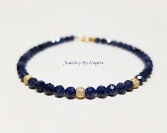 14K Gold/White Gold/Rose Gold Sapphire Gemstone Bracelet - September Birthstone Bracelet - Genuine Sapphire Jewelry - Negin