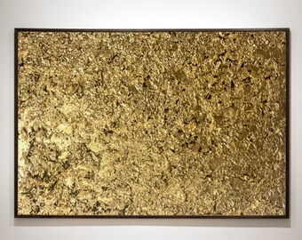 Original Handmade abstract gold leaf painting gold foil 3d texture painting on canvas black gold wall art oversize abstract painting