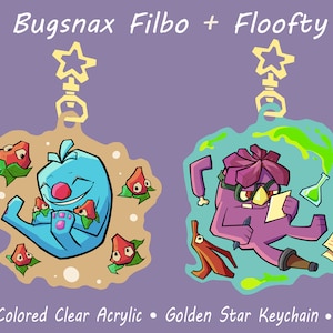 Bugsnax, Floofty Fizzlebean, Filbo Fiddlepie, Colored Acrylic Charms 2.5 Inches Double Sided