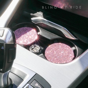 5 Pieces Bling Car Accessories Set Crystal Diamond Car Steering Wheel Cover  Faux Fur Auto Center Console Pad Cup Holders Rhinestone Ring Sticker for