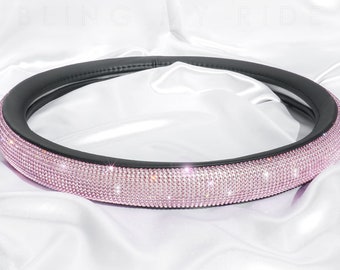 Pink Bling Diamond Luxury Leather Steering Wheel Cover, Interior Car Accessories, Universal Fit