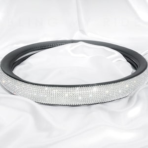 Bling White Diamond Luxury Leather Steering Wheel Cover, Interior Car Accessories, Universal Fit