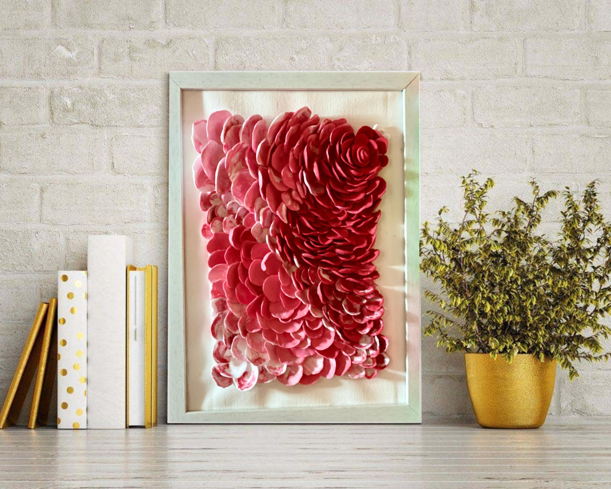 Red Rose Wall Decor Art 3d Flower Clay Sculpture Wall Etsy