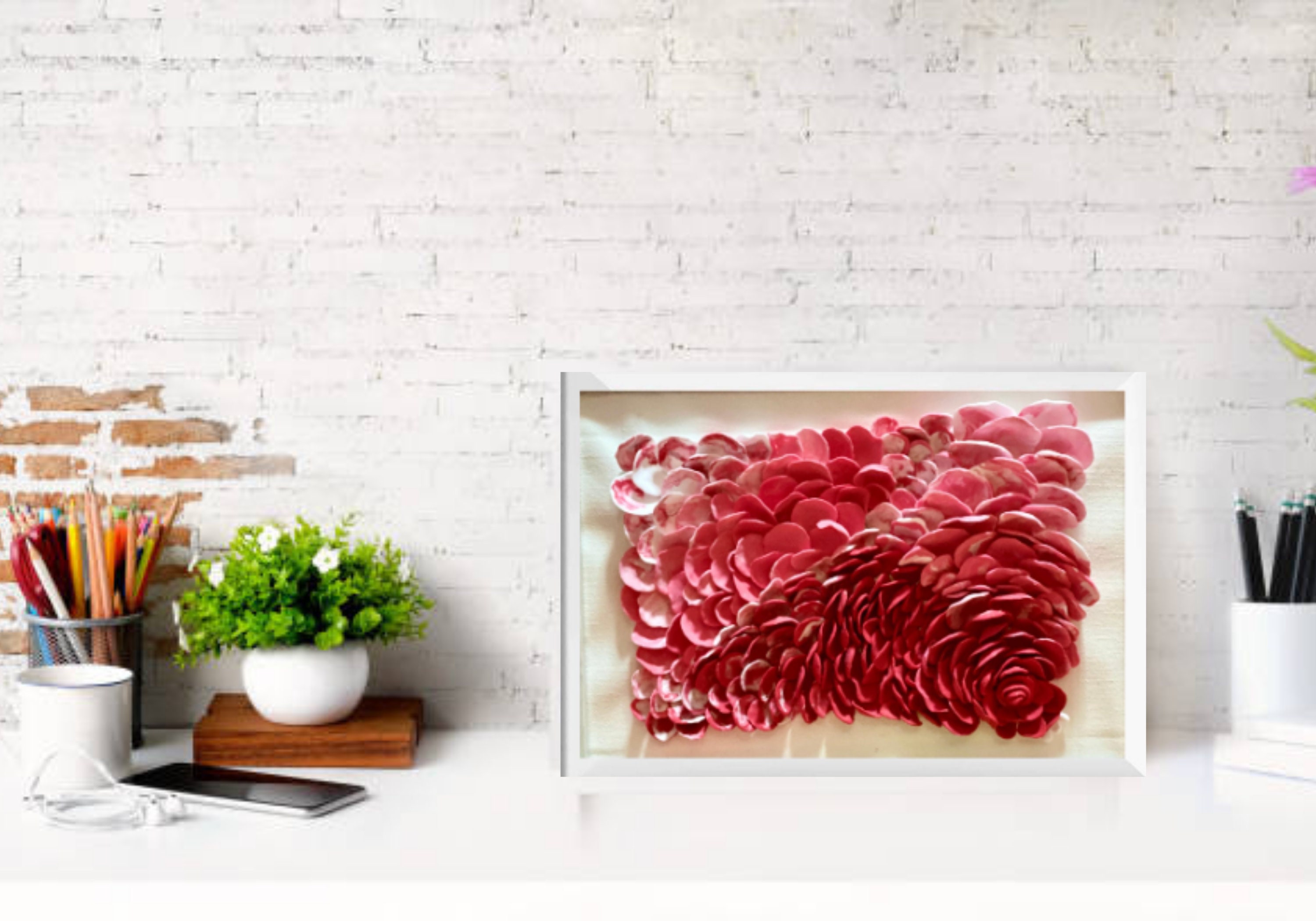 Red rose wall decor Art 3d flower wall art Clay wall Etsy