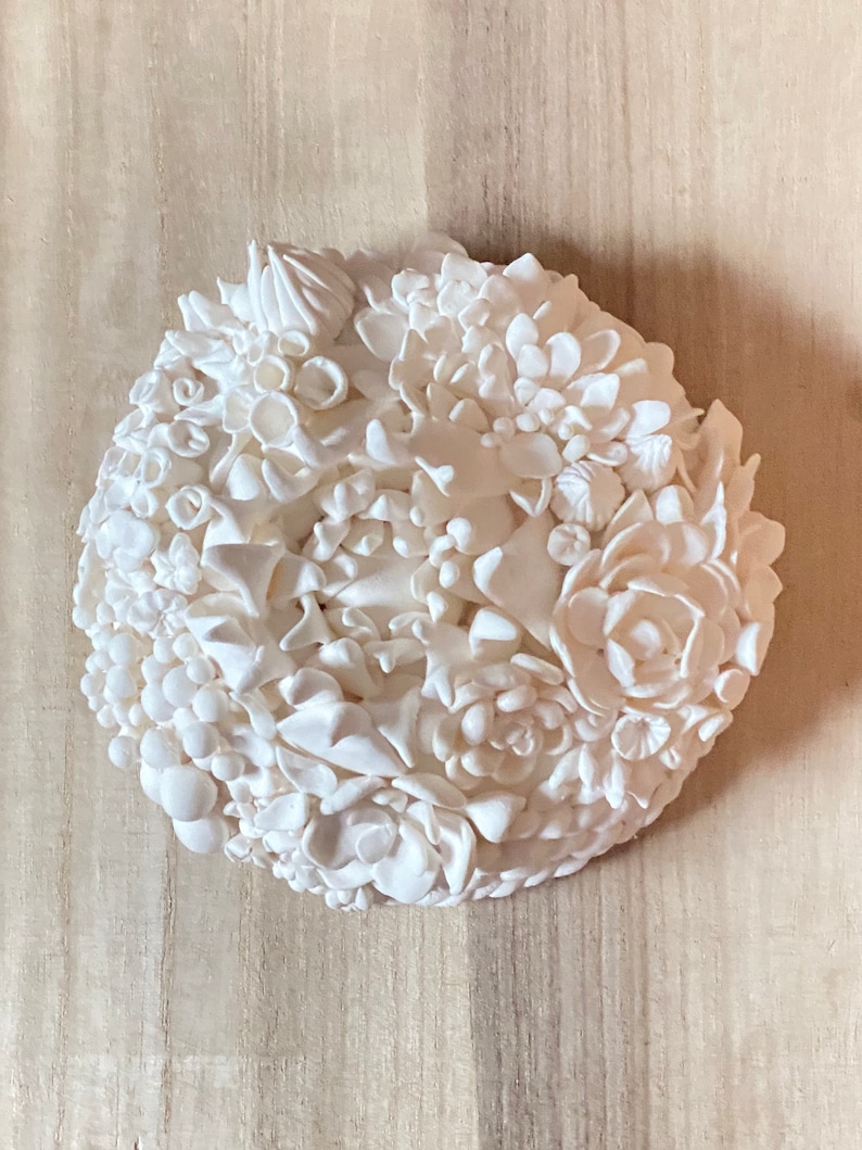 White flower wall art coral reef clay wall decor white