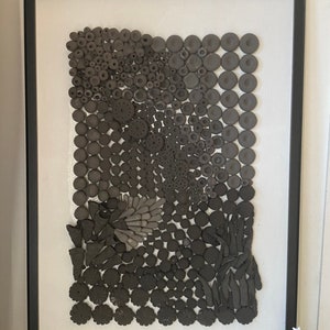 Grey black Barnacle and coral Clay Wall Tile, Large Coastal Wall Art Framed, Beach House, 3D reef Sculpture, Ocean Seashell Texture decor