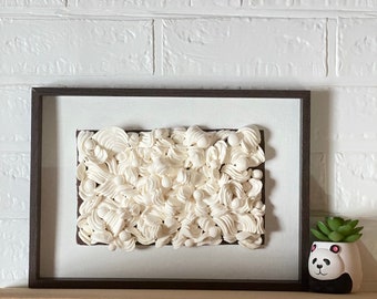 sea shell wall art, coastal beach art decor, framed coral reef shell, nautical wall art, textured wall sculpture, mural painting,3d clay art