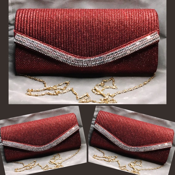 Red and Silver With Gold Chain Fancy Bling Handbag Beautiful