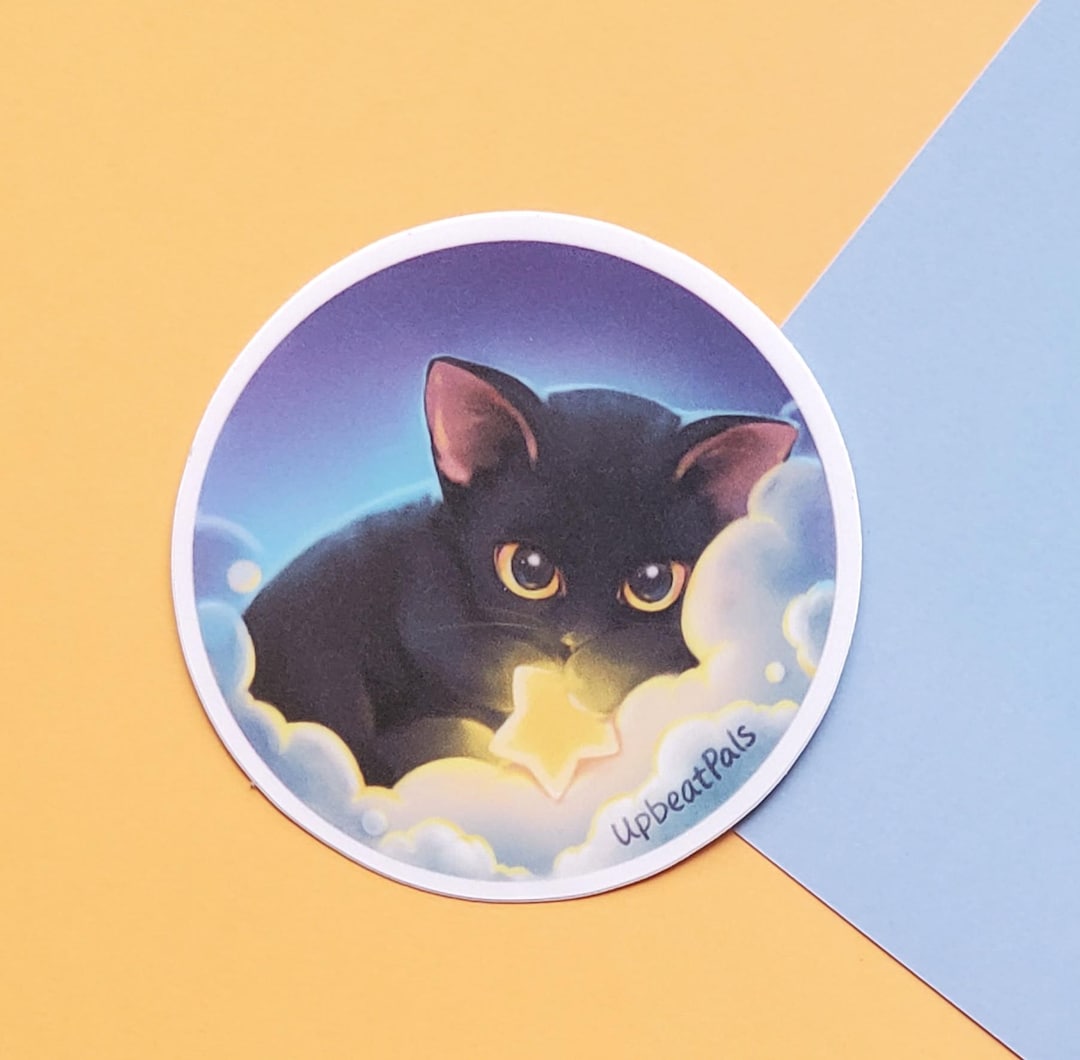 Cute Black Cat Sticker, Stars - Etsy