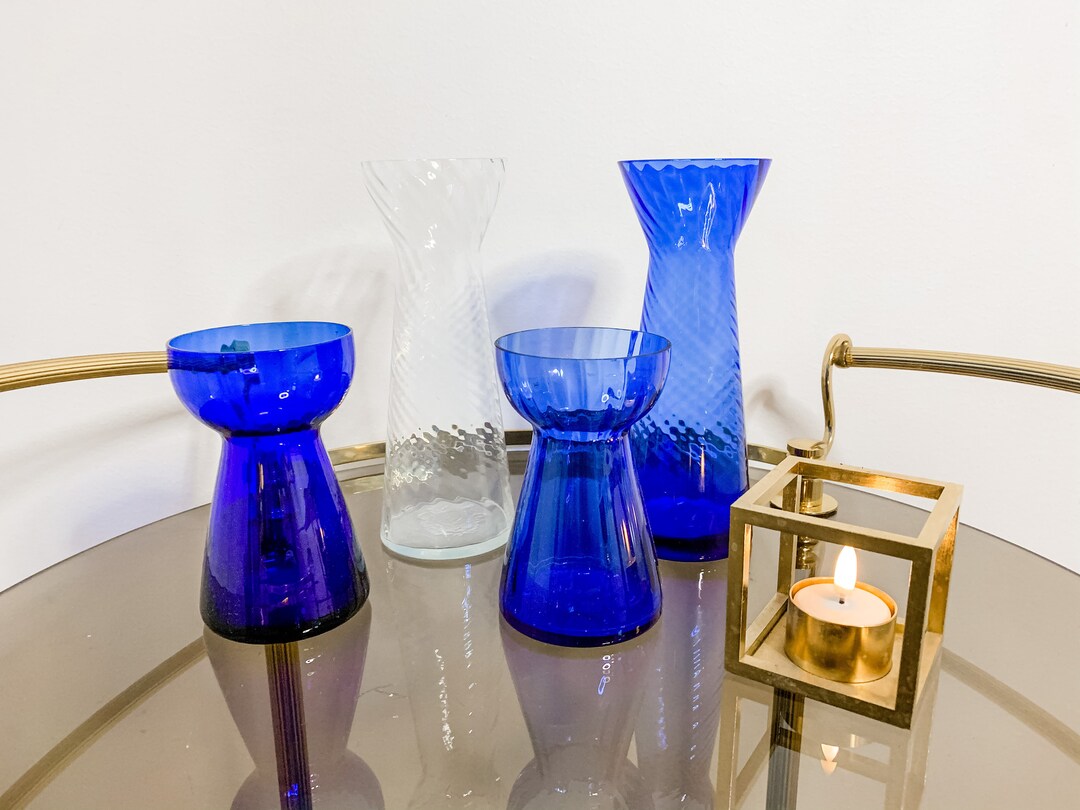 Holmegaard Hyacinth Glass Swirl Vase Blue & Clear Tall and Short Etsy