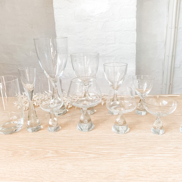 Danish Heirloom Holmegaard Princess Red Wine, White, Champagne, Water, Beer, Sherry, Schnapps, Port, Liquor Glasses Mid Century Modern