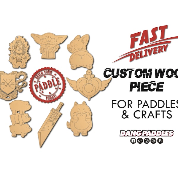 Custom Lasered Wood Image Logo Crest Character Piece For Paddles attachment and Crafts