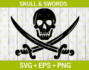 Pirate Skull With Crossed Swords SVG, Jolly Roger Head, Blackbeard Head, Captain Skull, Buccaneer Cut File, Treasure Hunter,Svg, Png, Eps