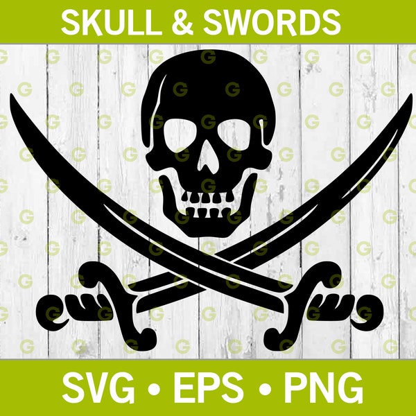 Pirate Skull With Crossed Swords SVG, Jolly Roger Head, Blackbeard Head, Captain Skull, Buccaneer Cut File, Treasure Hunter,Svg, Png, Eps