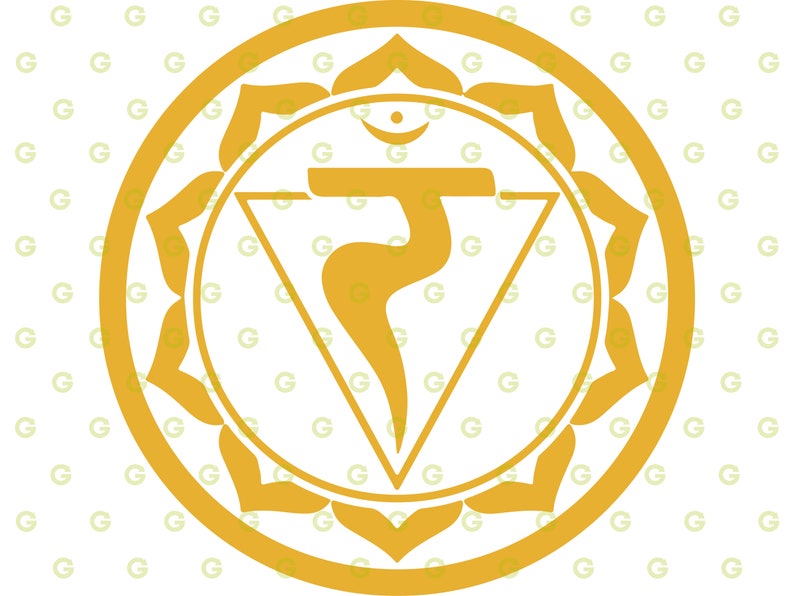 Puede incluir: Un s&iacute;mbolo de mandala amarillo con un remolino estilizado dentro de un tri&aacute;ngulo. El s&iacute;mbolo est&aacute; rodeado por un c&iacute;rculo con un borde decorativo.